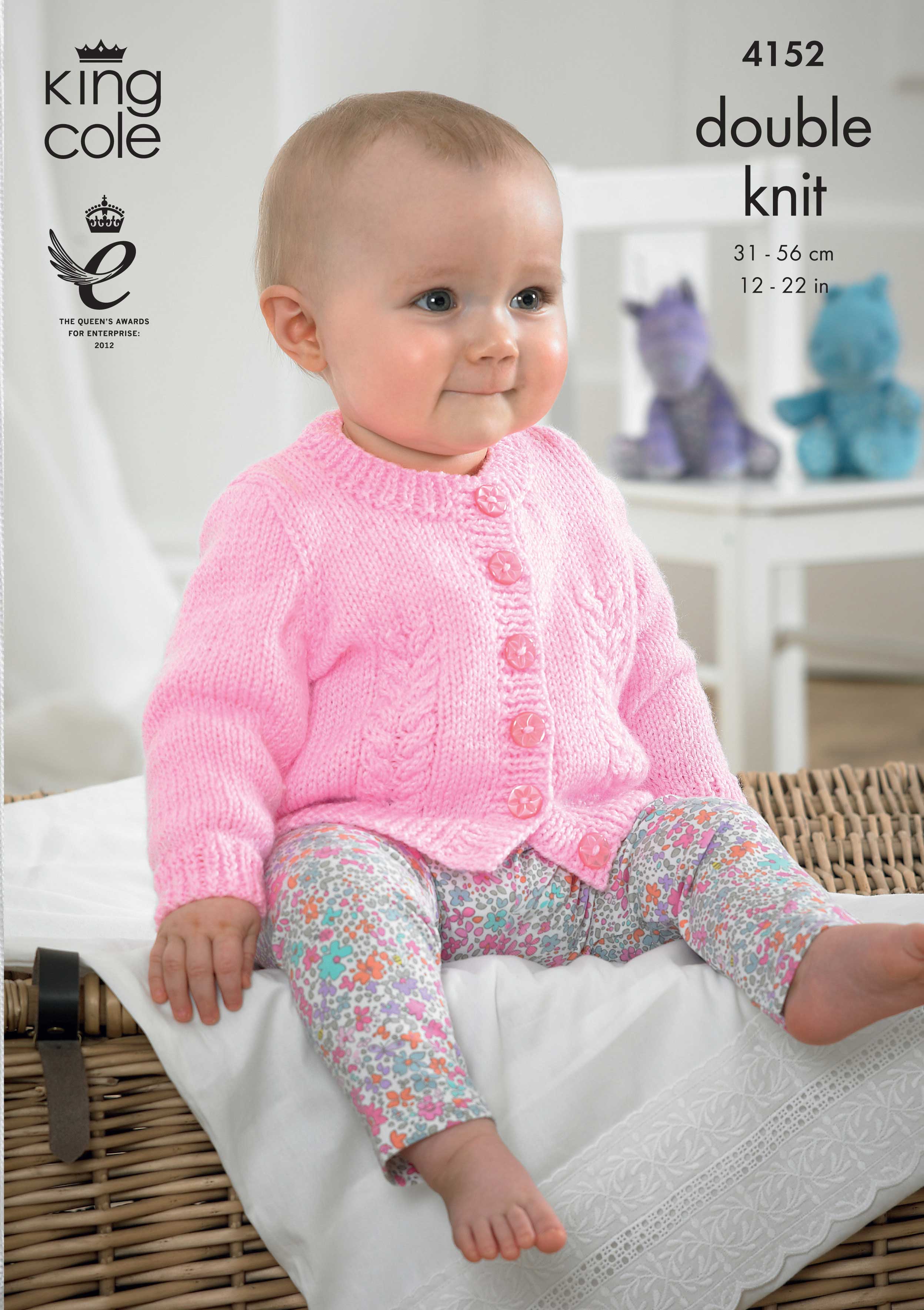 Knitting Pattern Baby Cabled Round V Neck Cardigan Waistcoat King Cole DK 4796
