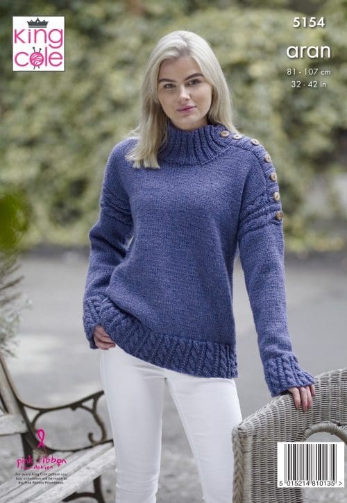 Womens Knitting Pattern K5271 Ladies Round Neck or Cowl Neck Cable Ponchos Knitting Pattern Aran Worsted King Cole