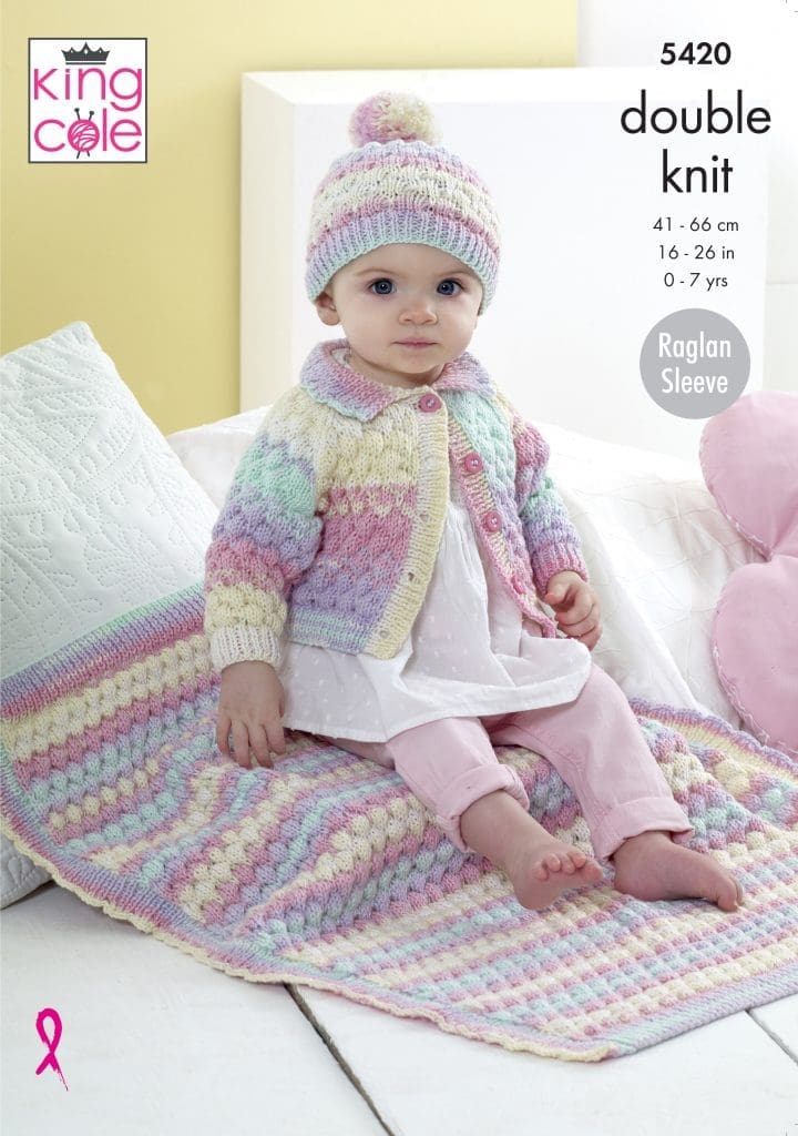 matinée manteau et chapeau DK King Cole 5588 Knitting Pattern Baby Blanket Cardigan