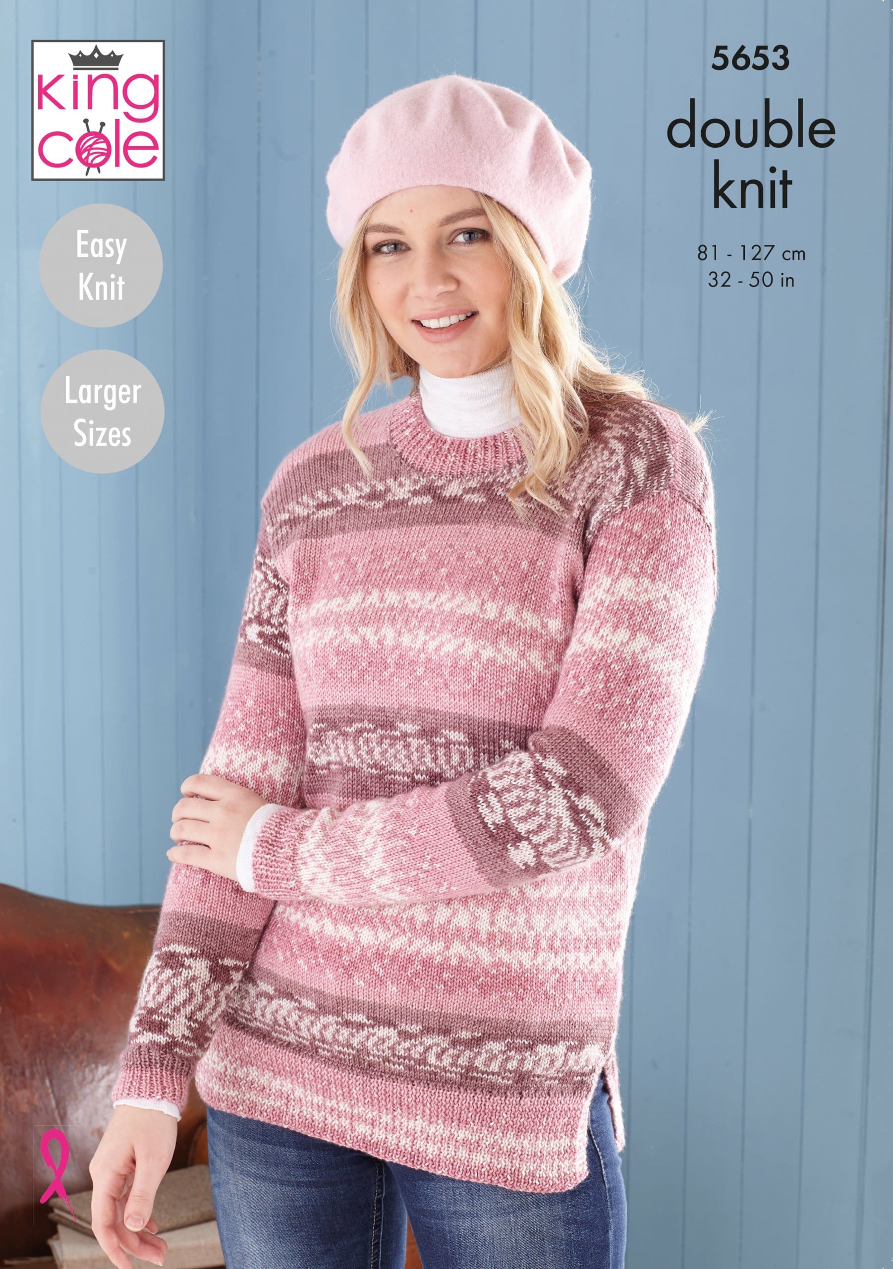 King Cole Womens Double Knitting Pattern Jumper Scarf with Eyelet Detail DK 3844 