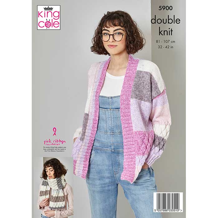 Cardigan, Sweater & Scarf Knitted in Harvest DK | King Cole