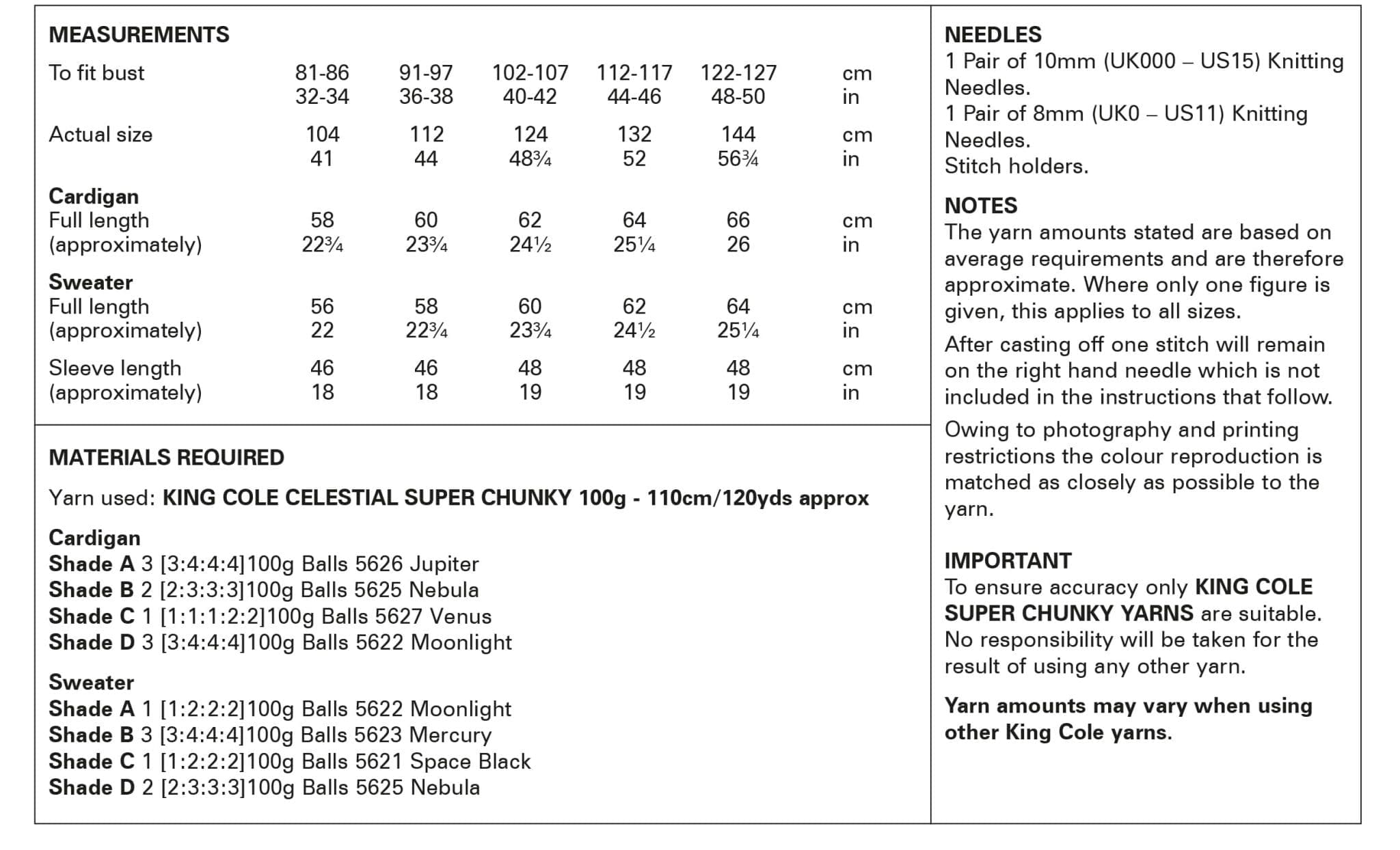 Cardigan & Sweater Knitted in Celestial Super Chunky | King Cole