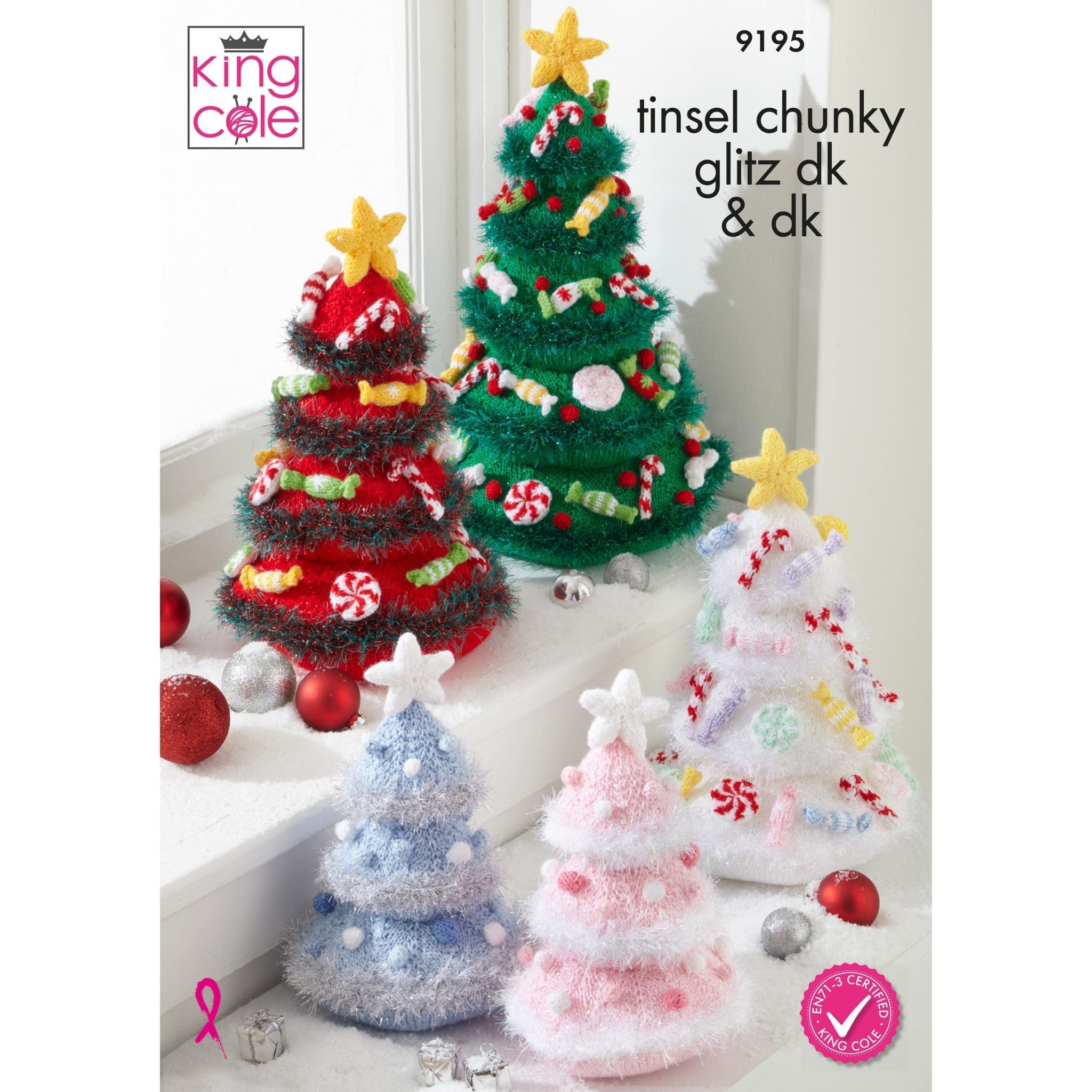 Christmas Trees in Glitz DK, Tinsel Chunky and Big Value DK 50g
